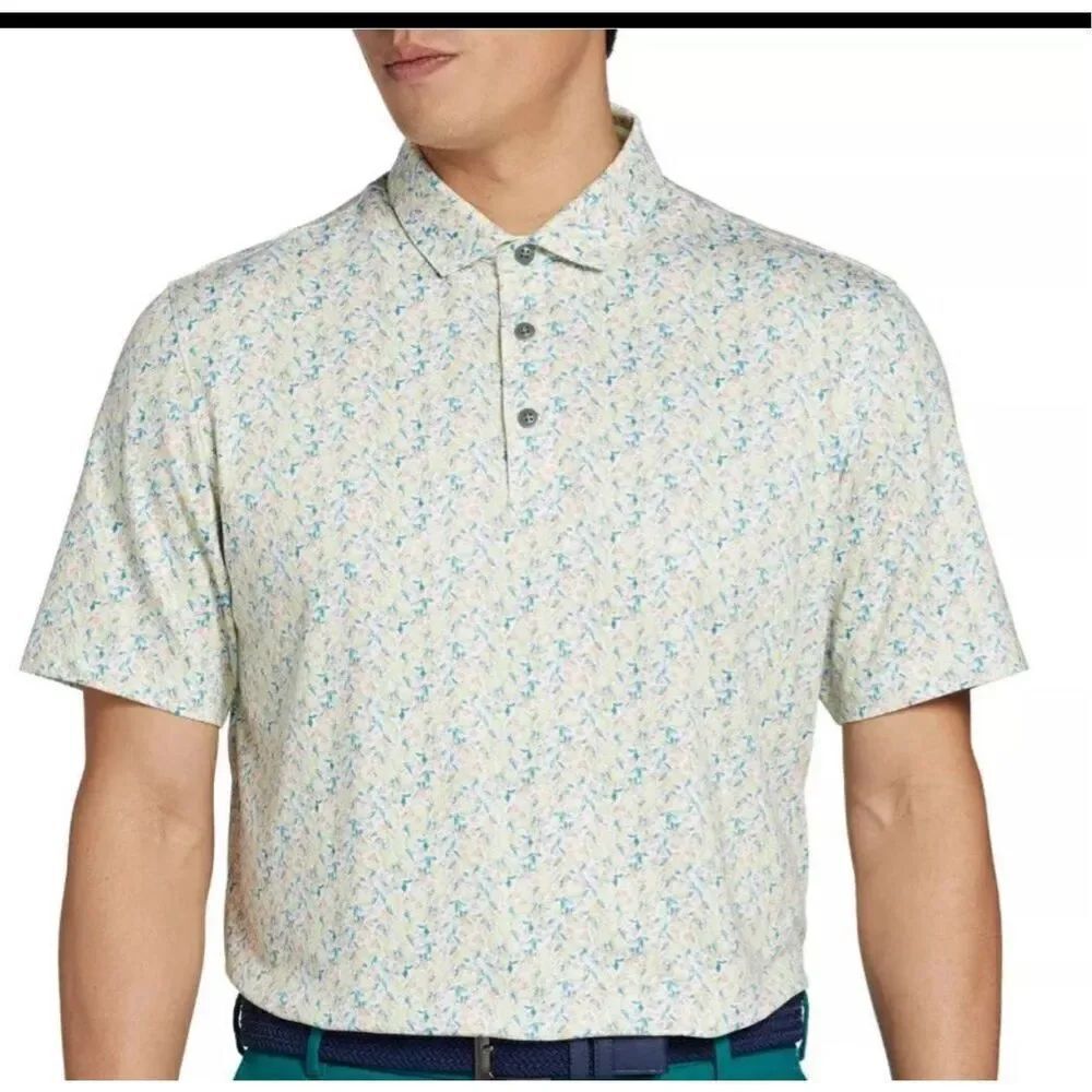 Walter Hagen men’s S Clubhouse Golf Polo Shirt Yellow Fresco Lemon Sorbet Print
